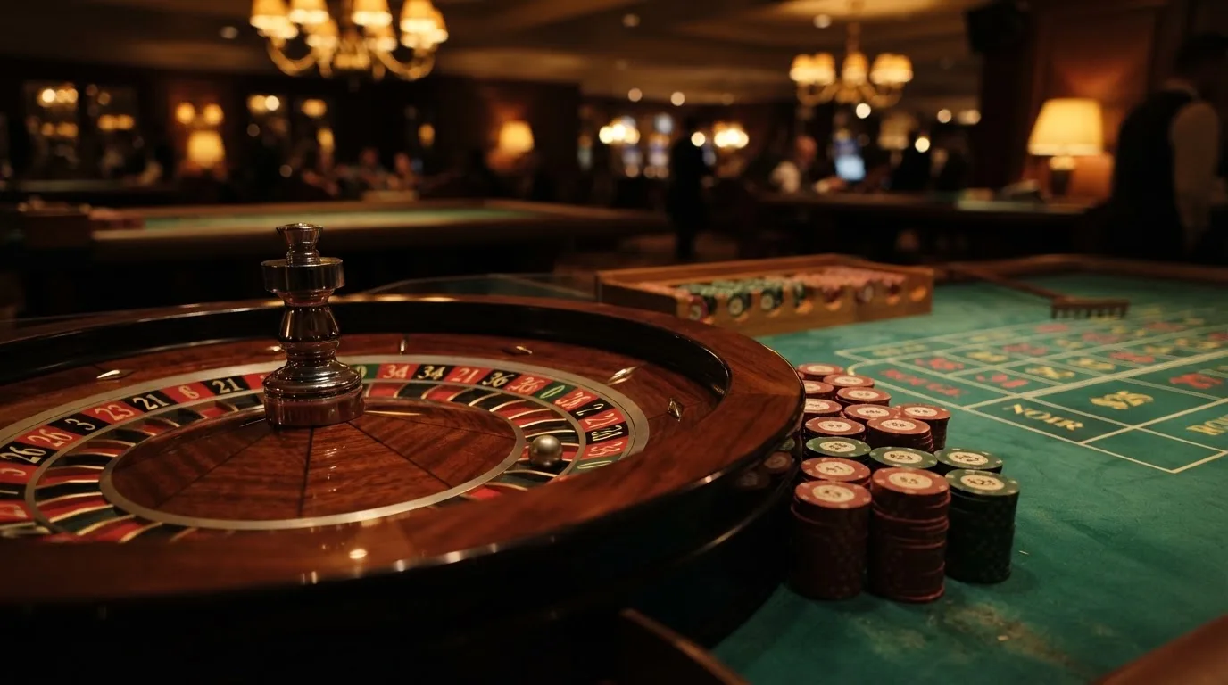 Rulettehjul og sjetonger på grønn filt i varmt kveldslys — anmeldelser av norske casinoer