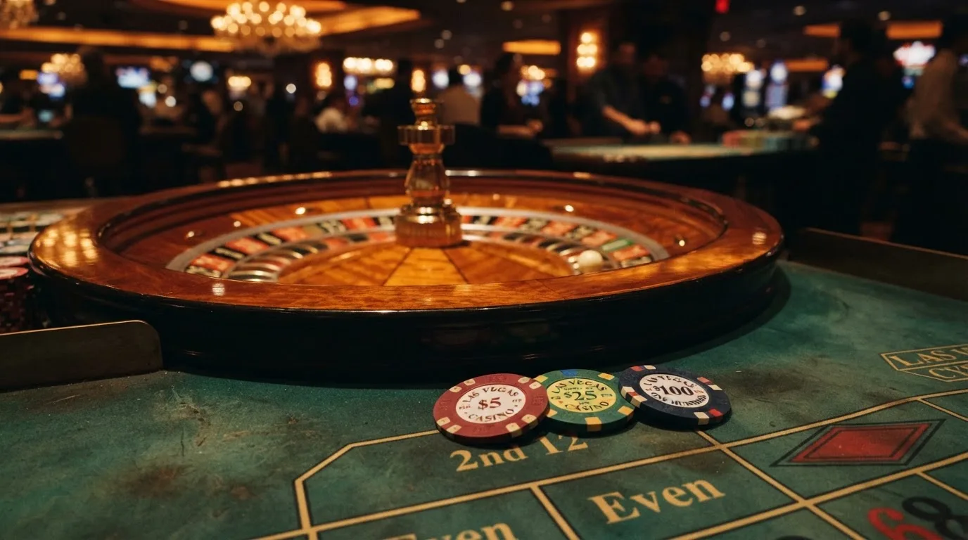 Rulettehjul og sjetonger på grønn filt i varmt kveldslys — beste casinobonuser i norge
